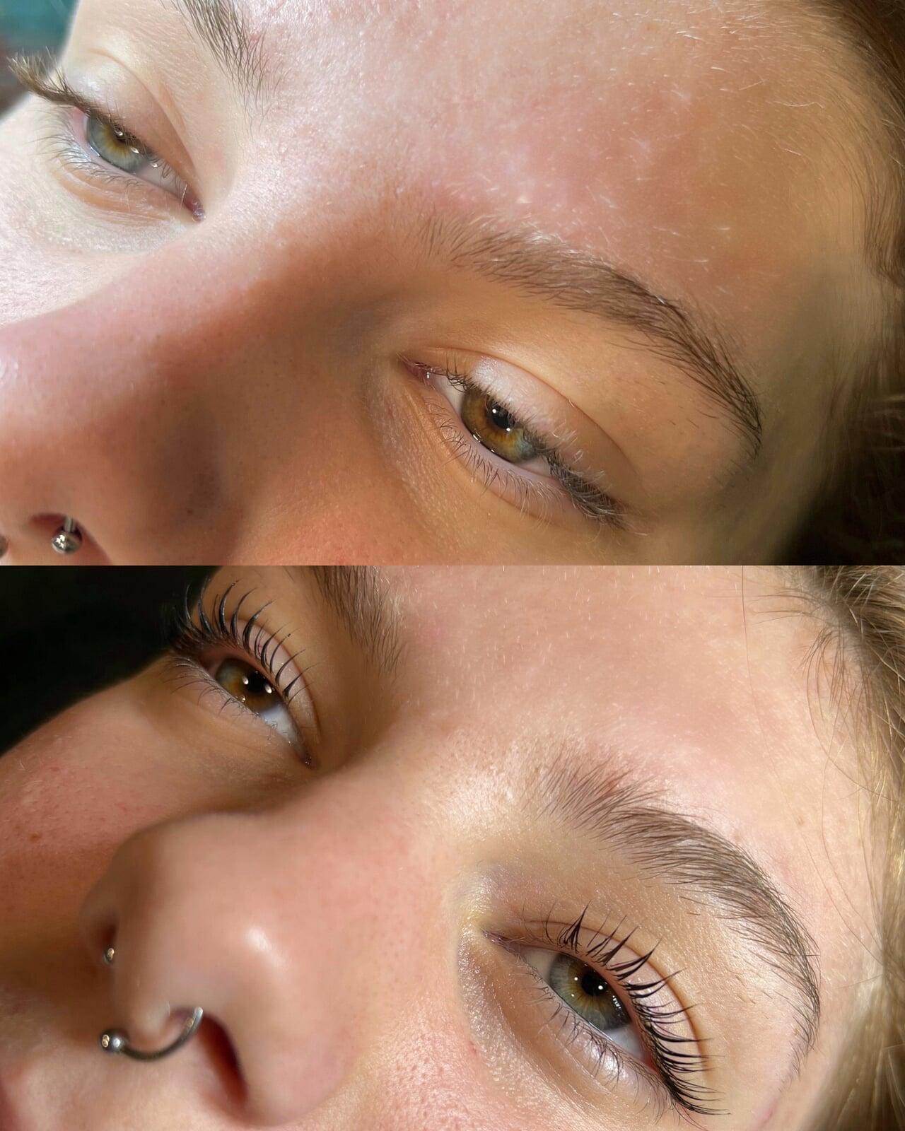 Before and After Organic Lash Lift and Tint Beaufort SC Pavona Parlor